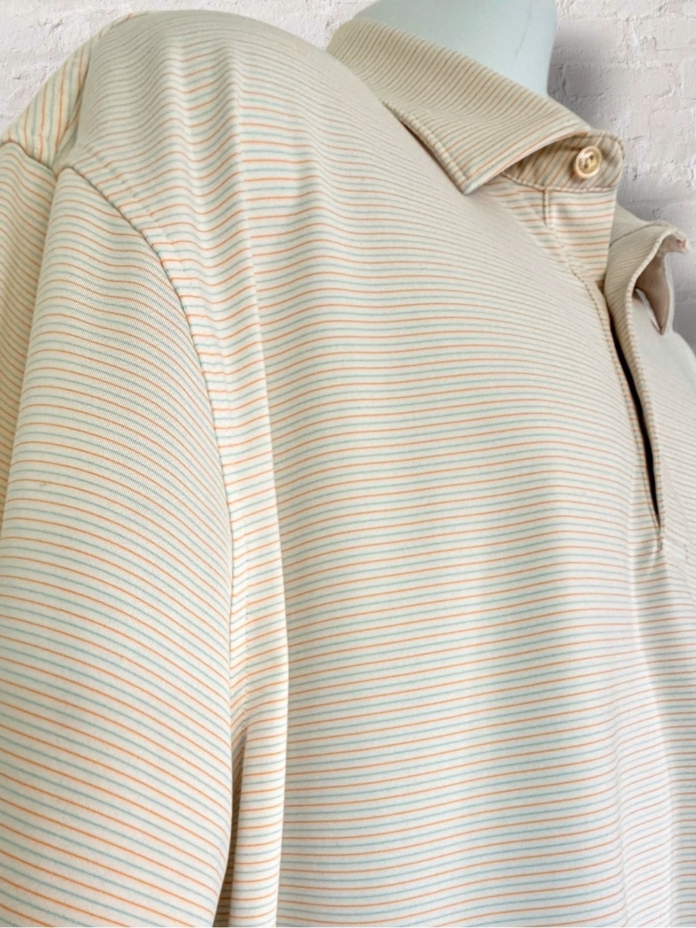 Peter Millar Summer Comfort Polo Shirt Men’s XL Cream Stripe Golf Performance - Picture 9 of 12
